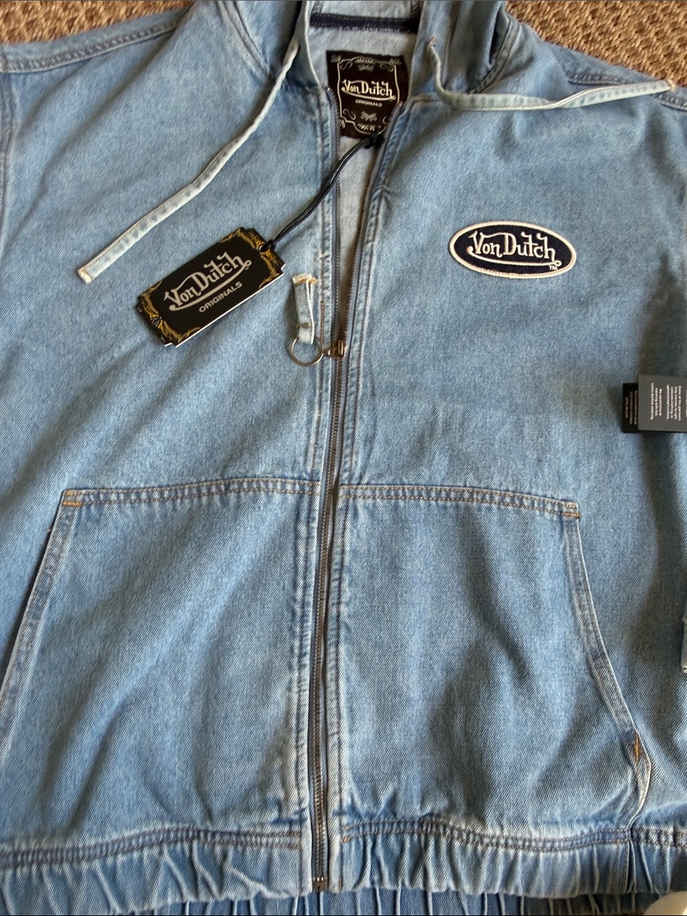 Von Dutch Light Blue Denim Zip-Up Hoodie Jacket
